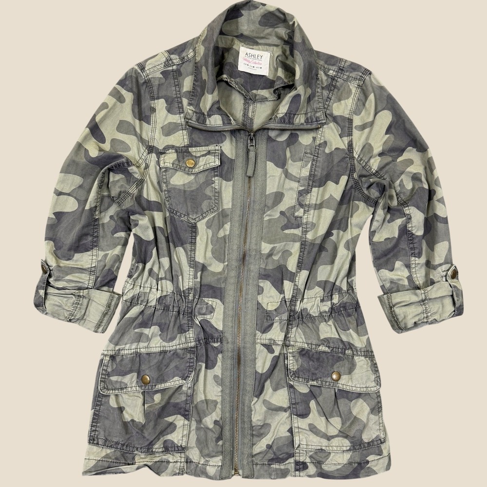 Ashley By 26 International Utility Jacket Women M Green Camo Military Field Coat